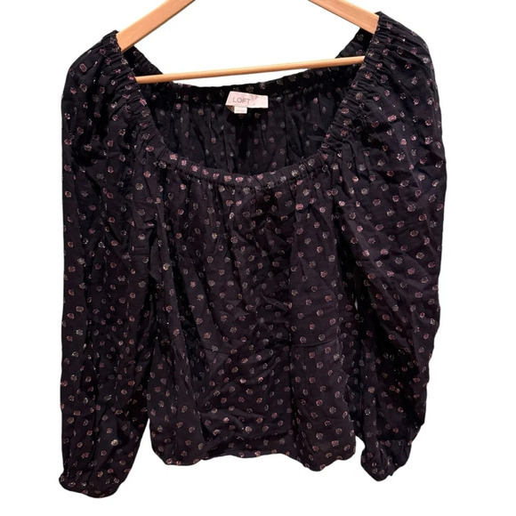 Ann Taylor LOFT Womens Black Polka Dot Off Shoulder Long Sleeve Blouse XS Boho - Picture 2 of 8